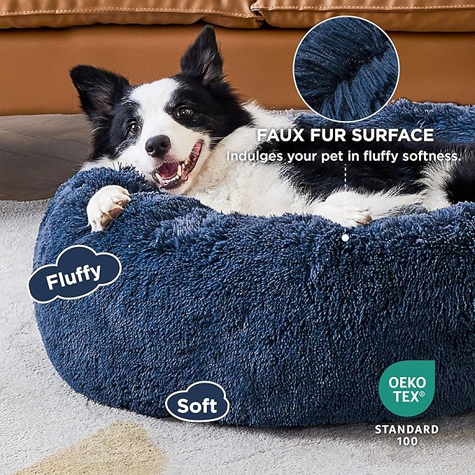 Bedsure Calming Dog Bed for Large Dogs - Donut Washable Large Pet Bed, 36 inches Anti Anxiety Round