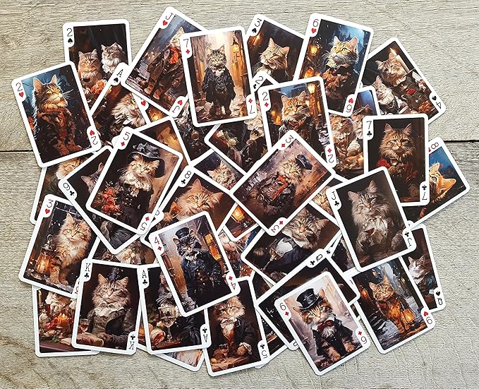 Victorian Cats Playing Cards (Poker Deck 54 Cards All Different) Handsome Cats in Victorian Suits