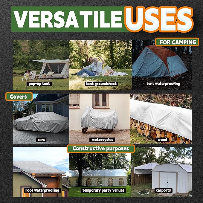 RAINDEWAY 12 Mil Heavy Duty White Tarp 7x9 Feet, UV Resistant, Waterproof, Weatherproof Poly Tarp