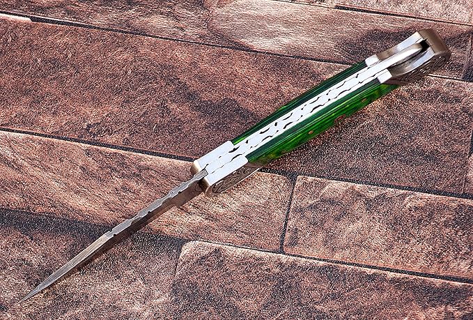 9" long Folding Knife, Bull Horn Scale with Engraved steel bolster, custom made 4" Hand Forged