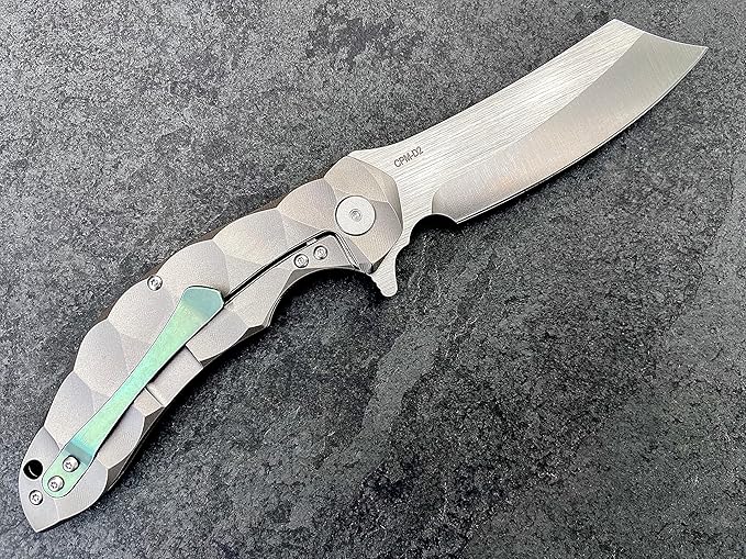 Titanium Pocket Folding Knife, Solid Tc4 Titanium Handle, CPM-D2 Steel DAO Blade, Includes Sheath