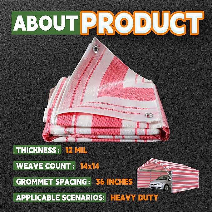 RAINDEWAY Tarps 4x8 Feet,12 Mil Sunshade Striped Tarp Waterproof,Multipurpose Poly Tarp Cover with