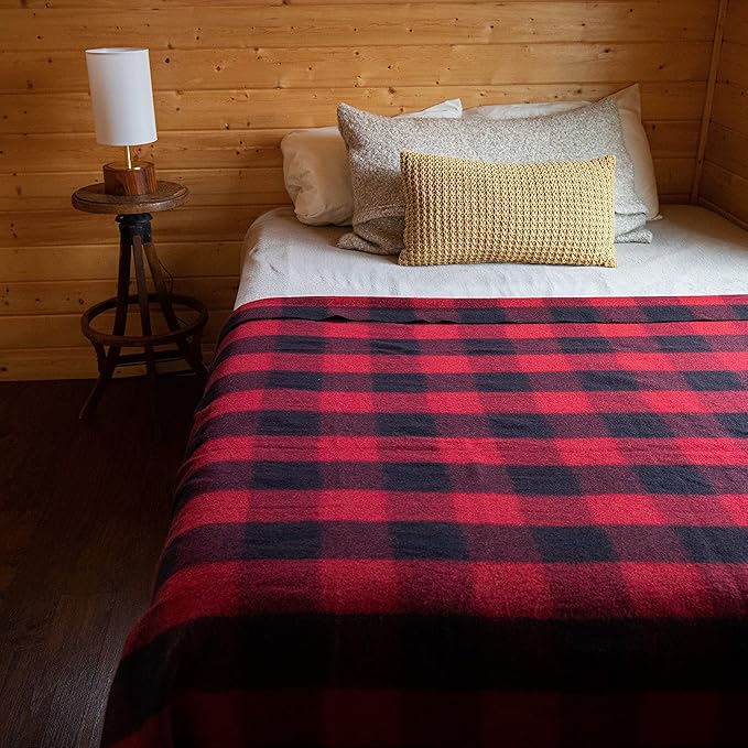 Arcturus Plaid Wool Blankets - 4.5lbs Warm, Heavy, Washable, Large | Great for Camping, Outdoors