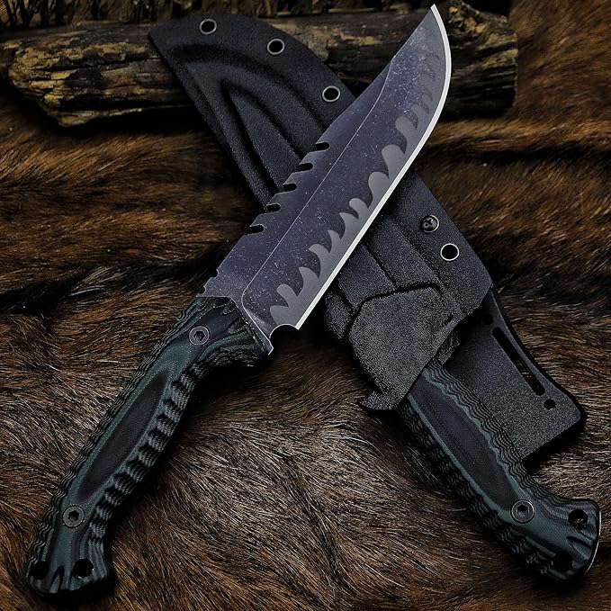 BA-KOR 12.4in Full Tang Fixed Blade Hunting Knife ??6mm 9CR18MoV Steel, G10 Handle, Stonewashed